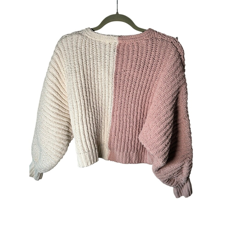 Altar'd State Colorblock Cropped Chenille Sweater Pink Cream Size S - Picture 3 of 6